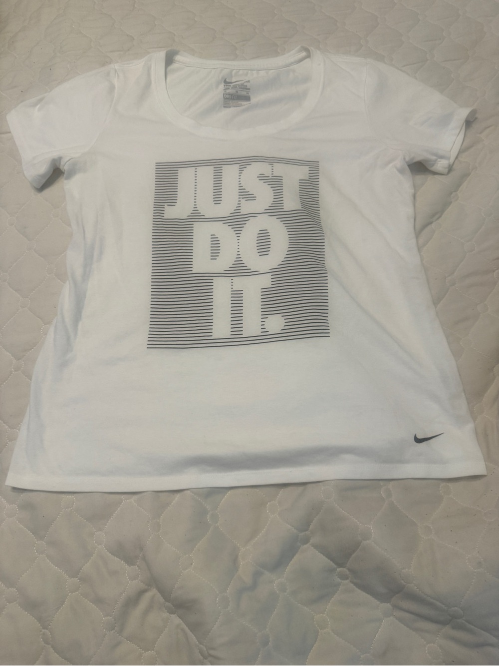 Nike White Girls' Short Sleeve Tee with Black Graphic